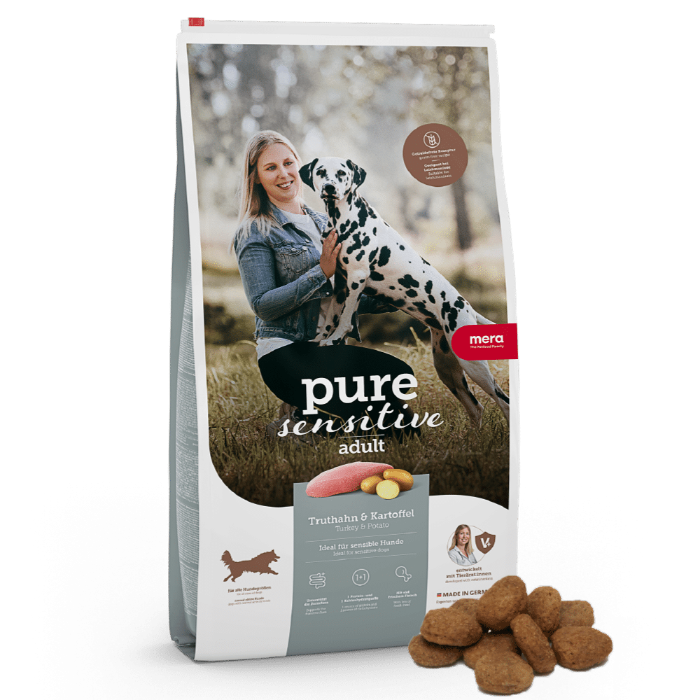 Image of MERA PURE Sensitive Turkey & potato bag of dog food.
